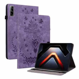For Infinix Xpad GT Butterfly Rose Embossed Leather Tablet Case(Purple)