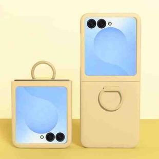 For Samsung Galaxy Z Flip7 5G Large Window Ring Holder Skin Feel PC Phone Case(Yellow)