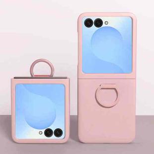 For Samsung Galaxy Z Flip7 5G Large Window Ring Holder Skin Feel PC Phone Case(Light Pink)