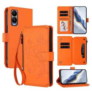 For Cricket Debut S3 Butterfly Love Flower Multi-card Zipper Wallet Leather Phone Case(Orange)
