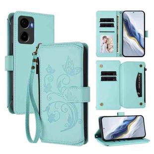 For Cricket Magic 2 5G/ AT&T Propel 2 5G Butterfly Love Flower Multi-card Zipper Wallet Leather Phone Case(Mint Green)