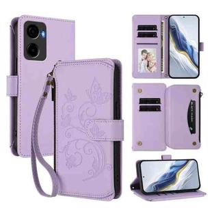 For Cricket Magic 2 5G/ AT&T Propel 2 5G Butterfly Love Flower Multi-card Zipper Wallet Leather Phone Case(Light Purple)