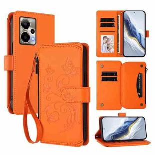 For Cricket Outlast 5G 2024 Butterfly Love Flower Multi-card Zipper Wallet Leather Phone Case(Orange)