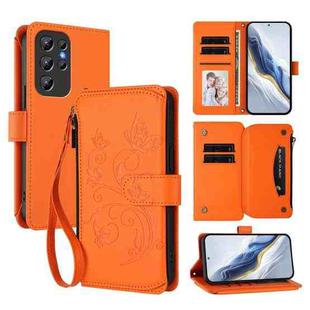 For Oukitel C1 Pro / C1 Butterfly Love Flower Multi-card Zipper Wallet Leather Phone Case(Orange)