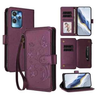 For Oukitel C32 Butterfly Love Flower Multi-card Zipper Wallet Leather Phone Case(Dark Purple)