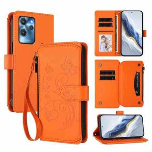 For Oukitel C32 Butterfly Love Flower Multi-card Zipper Wallet Leather Phone Case(Orange)