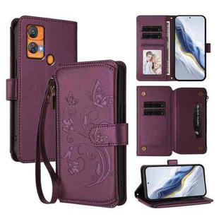 For Oukitel C33 Butterfly Love Flower Multi-card Zipper Wallet Leather Phone Case(Dark Purple)
