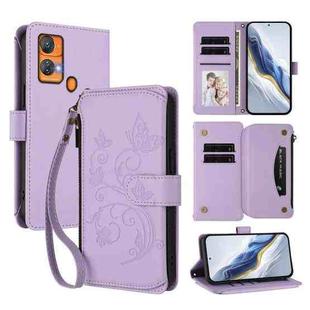 For Oukitel C33 Butterfly Love Flower Multi-card Zipper Wallet Leather Phone Case(Light Purple)