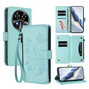For Oukitel C37 Butterfly Love Flower Multi-card Zipper Wallet Leather Phone Case(Mint Green)