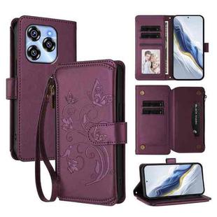 For Oukitel C50 Butterfly Love Flower Multi-card Zipper Wallet Leather Phone Case(Dark Purple)