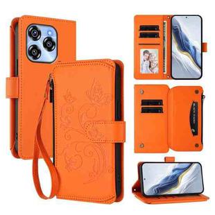 For Oukitel C50 Butterfly Love Flower Multi-card Zipper Wallet Leather Phone Case(Orange)