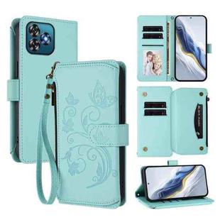 For Oukitel C53 Butterfly Love Flower Multi-card Zipper Wallet Leather Phone Case(Mint Green)