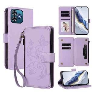 For Oukitel C53 Butterfly Love Flower Multi-card Zipper Wallet Leather Phone Case(Light Purple)