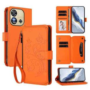 For Oukitel C57S / C57 / C57 Pro Butterfly Love Flower Multi-card Zipper Wallet Leather Phone Case(Orange)