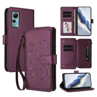 For Ulefone Note 14 Butterfly Love Flower Multi-card Zipper Wallet Leather Phone Case(Dark Purple)
