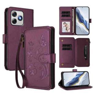 For Ulefone Note 18 Ultra / Note 18 Pro Butterfly Love Flower Multi-card Zipper Wallet Leather Phone Case(Dark Purple)