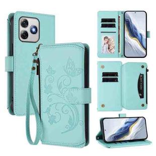 For Ulefone Note 18 Ultra / Note 18 Pro Butterfly Love Flower Multi-card Zipper Wallet Leather Phone Case(Mint Green)