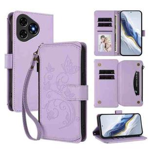 For Ulefone Note 19 Butterfly Love Flower Multi-card Zipper Wallet Leather Phone Case(Light Purple)
