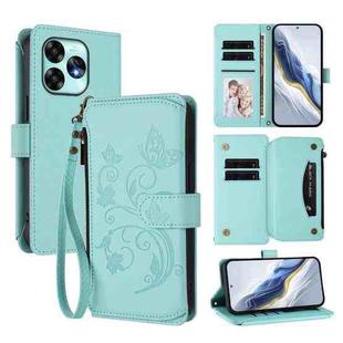 For Umidigi A15 / A15C / A15T Butterfly Love Flower Multi-card Zipper Wallet Leather Phone Case(Mint Green)