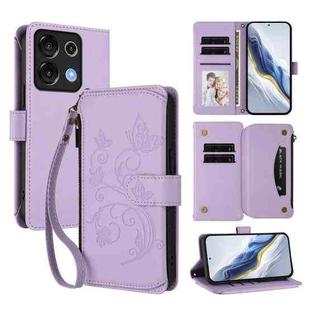For Umidigi G9 5G Butterfly Love Flower Multi-card Zipper Wallet Leather Phone Case(Light Purple)