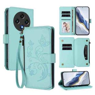 For Umidigi G100 Butterfly Love Flower Multi-card Zipper Wallet Leather Phone Case(Mint Green)