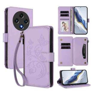 For Umidigi G100 Butterfly Love Flower Multi-card Zipper Wallet Leather Phone Case(Light Purple)