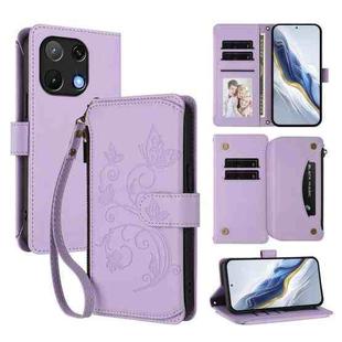 For Umidigi Note 90 Butterfly Love Flower Multi-card Zipper Wallet Leather Phone Case(Light Purple)