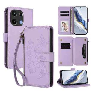 For Umidigi Note 100 Butterfly Love Flower Multi-card Zipper Wallet Leather Phone Case(Light Purple)