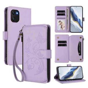 For Umidigi Power 7 / Power 7S Butterfly Love Flower Multi-card Zipper Wallet Leather Phone Case(Light Purple)