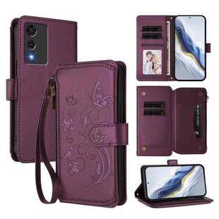 For Cubot A10 Butterfly Love Flower Multi-card Zipper Wallet Leather Phone Case(Dark Purple)