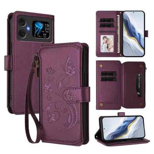 For Cubot A20 Butterfly Love Flower Multi-card Zipper Wallet Leather Phone Case(Dark Purple)