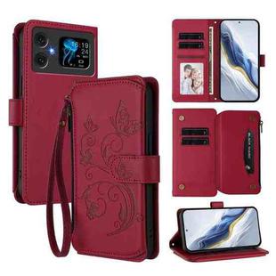 For Cubot A20 Butterfly Love Flower Multi-card Zipper Wallet Leather Phone Case(Wine Red)