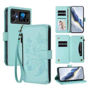 For Cubot A20 Butterfly Love Flower Multi-card Zipper Wallet Leather Phone Case(Mint Green)