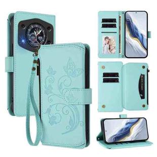 For Cubot A30 Butterfly Love Flower Multi-card Zipper Wallet Leather Phone Case(Mint Green)