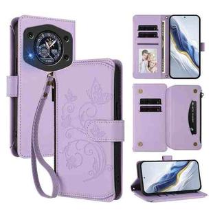 For Cubot A30 Butterfly Love Flower Multi-card Zipper Wallet Leather Phone Case(Light Purple)