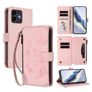 For Cubot Note 40 Butterfly Love Flower Multi-card Zipper Wallet Leather Phone Case(Pink)