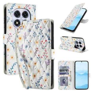 For Redmi Note 14 Pro 5G Global / India Flower Pattern Buckle Leather Phone Case with Lanyard(Blue Flowers)