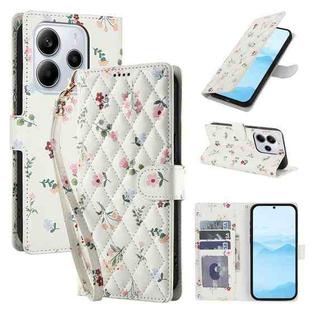 For Redmi Note 14 5G Flower Pattern Buckle Leather Phone Case with Lanyard(Pink Flowers)
