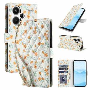 For Redmi Note 13 Pro+ Flower Pattern Buckle Leather Phone Case with Lanyard(Orange Flowers)