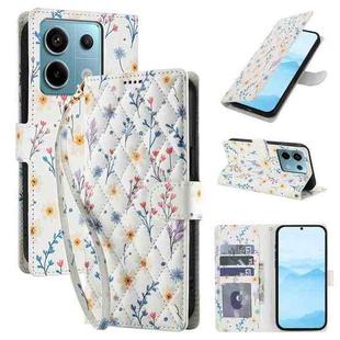 For Redmi Note 13 Pro 5G Flower Pattern Buckle Leather Phone Case with Lanyard(Blue Flowers)