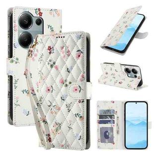 For Redmi Note 13 Pro 4G Flower Pattern Buckle Leather Phone Case with Lanyard(Pink Flowers)