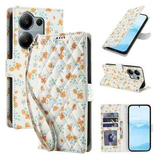 For Redmi Note 13 Pro 4G Flower Pattern Buckle Leather Phone Case with Lanyard(Orange Flowers)
