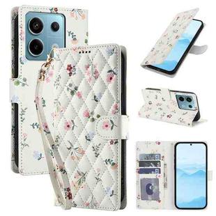 For Redmi Note 13 5G Flower Pattern Buckle Leather Phone Case with Lanyard(Pink Flowers)
