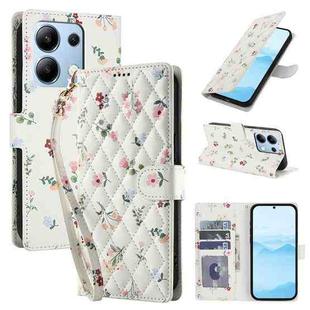 For Redmi Note 13 4G Flower Pattern Buckle Leather Phone Case with Lanyard(Pink Flowers)