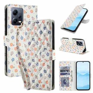 For Redmi Note 12 Pro 5G Global Flower Pattern Buckle Leather Phone Case with Lanyard(Florals)