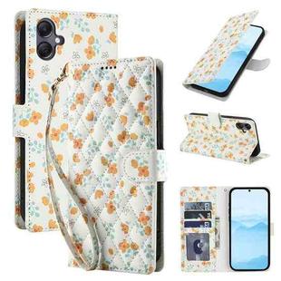 For Samsung Galaxy A07 4G / A06 4G / 5G Flower Pattern Buckle Leather Phone Case with Lanyard(Orange Flowers)