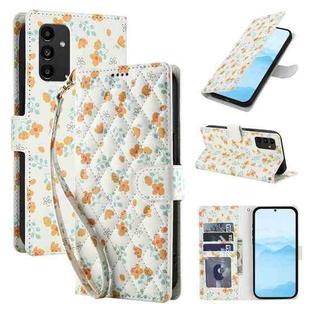 For Samsung Galaxy A13 4G / 5G / A04 4G / A04s Flower Pattern Buckle Leather Phone Case with Lanyard(Orange Flowers)