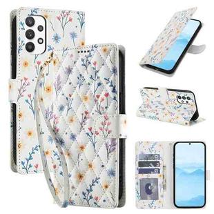 For Samsung Galaxy A53 5G Flower Pattern Buckle Leather Phone Case with Lanyard(Blue Flowers)