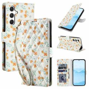 For Samsung Galaxy A54 5G Flower Pattern Buckle Leather Phone Case with Lanyard(Orange Flowers)