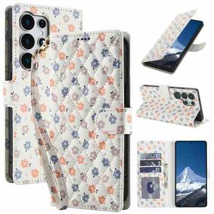 For Samsung Galaxy S25 Ultra 5G Flower Pattern Buckle Leather Phone Case with Lanyard(Florals)